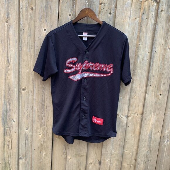 2017 Supreme Snake Script Logo Baseball Jersey Black Small - Picture 4 of 10